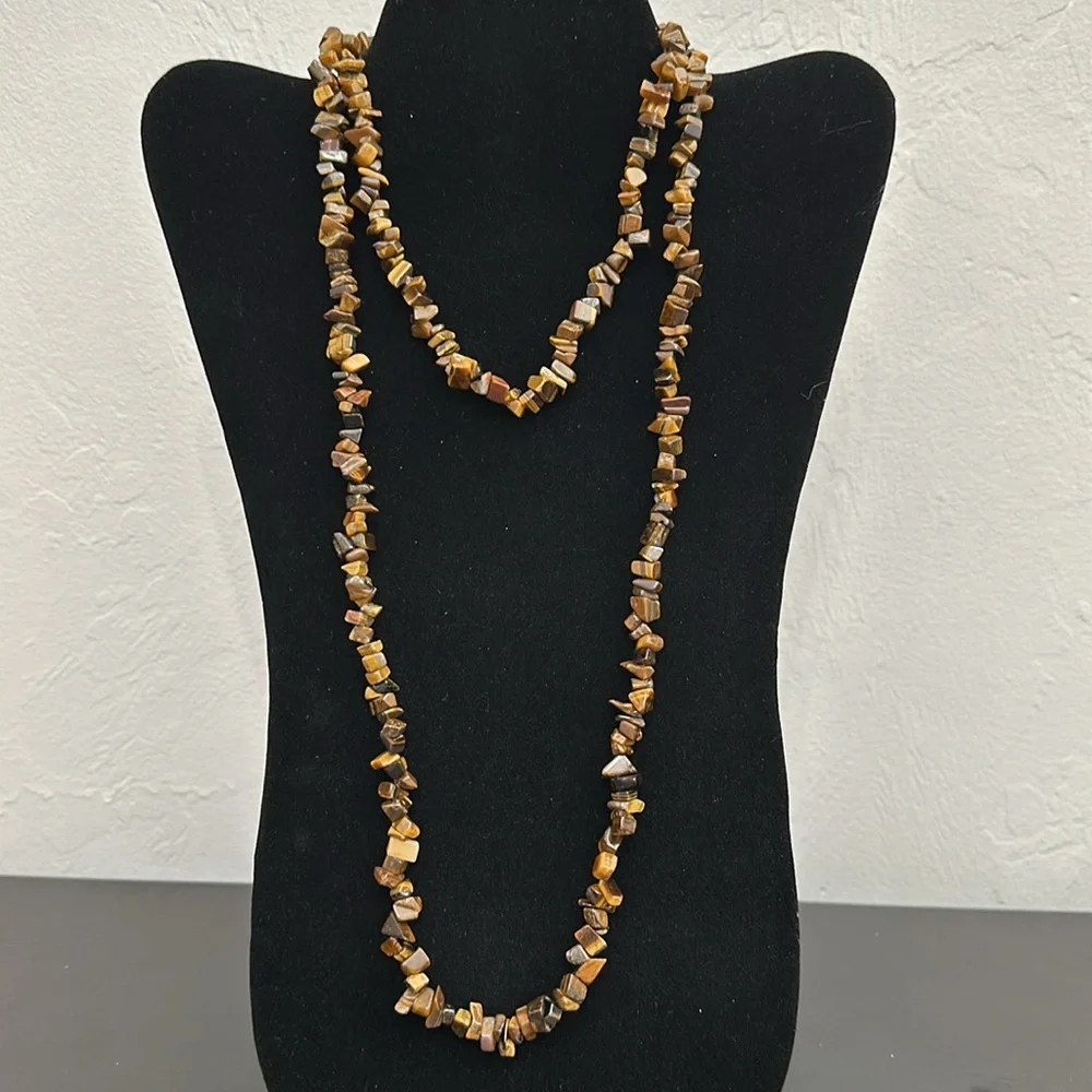 Continuous 42” Strand Polished Tiger Eye Chip Necklace